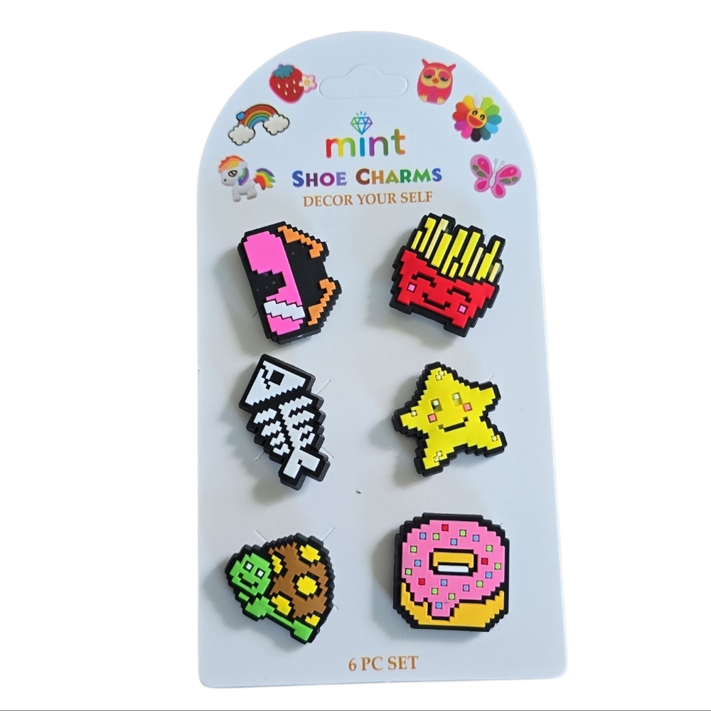 Mint Pixel Art Shoe Charms - Vibrant‎ Set of 6